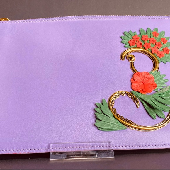 VERSACE Calfskin Flower Barocco Pouch in Violet Authentic - Picture 14 of 15